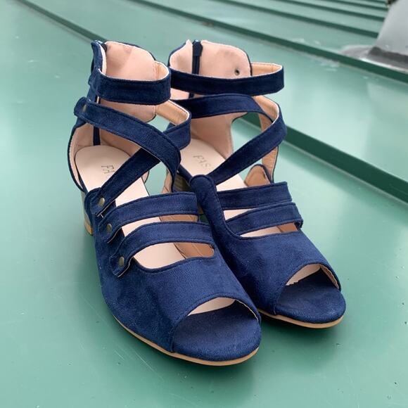 Fashion Blue strappy Saude zip up back open toe heels - Picture 1 of 13